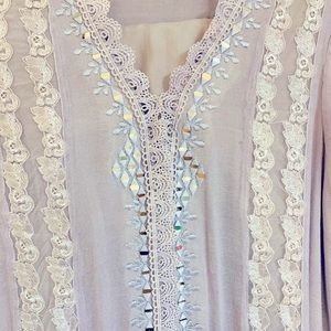 SOLD!NEW lilac Light Purple Color 2 Piece fancy Cotton Net Dress!!Mirror&Lace